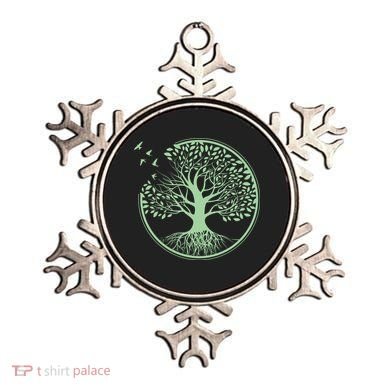 Green Tree Roots And Birds Emblem Nature Lover Ornament