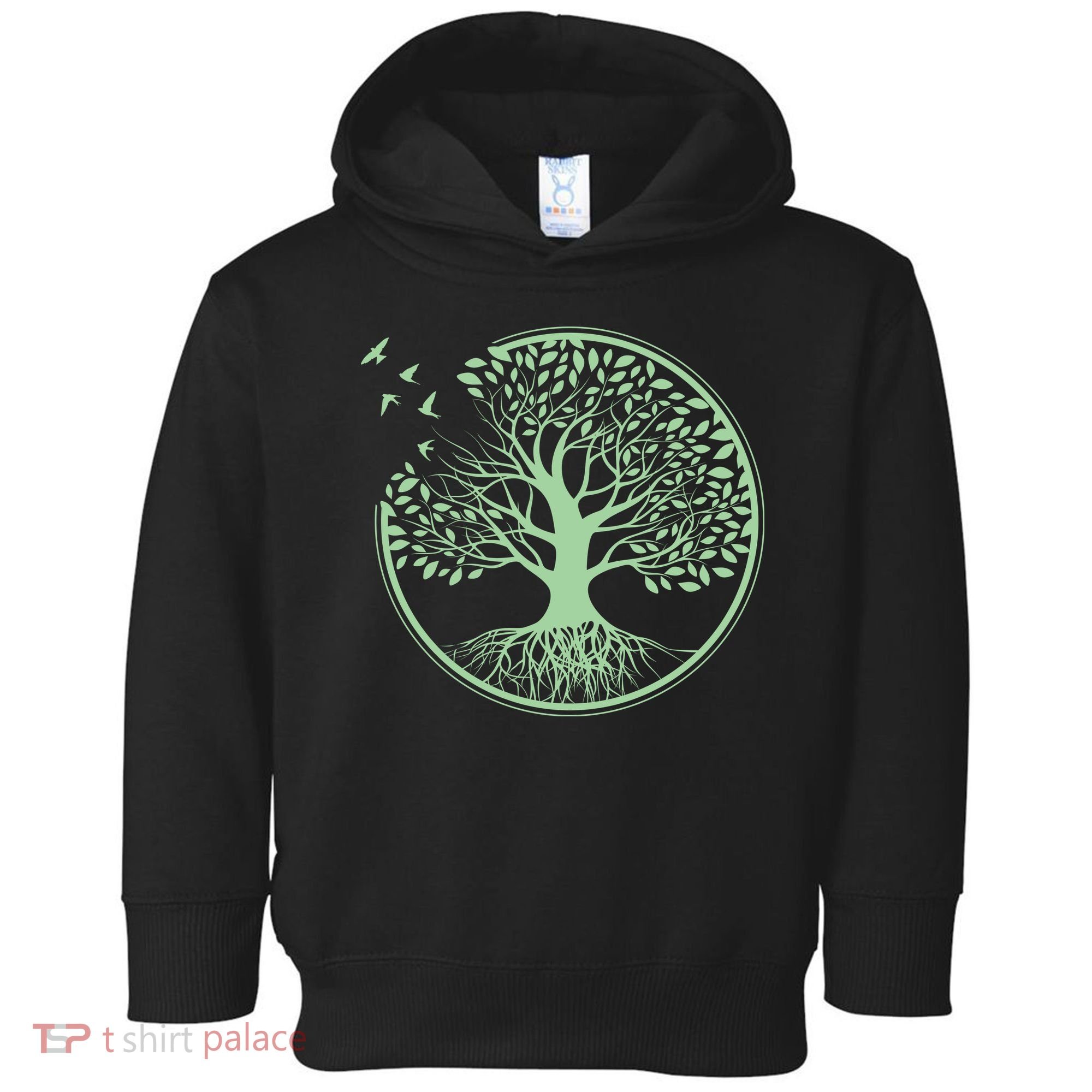 Green Tree Roots And Birds Emblem Nature Lover Toddler Hoodie