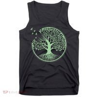 Green Tree Roots And Birds Emblem Nature Lover Tank Top thumb 0