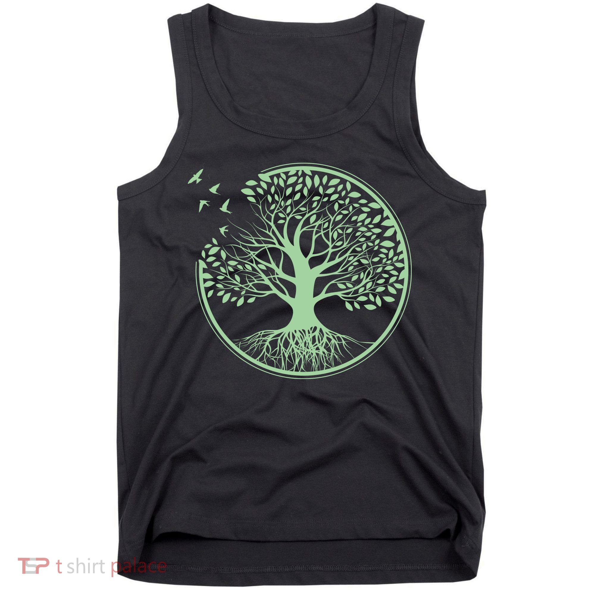 Green Tree Roots And Birds Emblem Nature Lover Tank Top