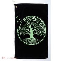 Green Tree Roots And Birds Emblem Nature Lover Golf Towel thumb 0
