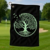 Green Tree Roots And Birds Emblem Nature Lover Golf Towel thumb 1