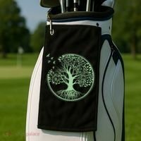 Green Tree Roots And Birds Emblem Nature Lover Golf Towel thumb 2