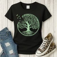 Green Tree Roots And Birds Emblem Nature Lover Women's T-Shirt thumb 3