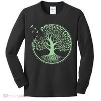 Green Tree Roots And Birds Emblem Nature Lover Kids Long Sleeve Shirt thumb 0