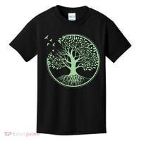 Green Tree Roots And Birds Emblem Nature Lover Kids T-Shirt thumb 0