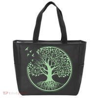Green Tree Roots And Birds Emblem Nature Lover Tote Bag thumb 0