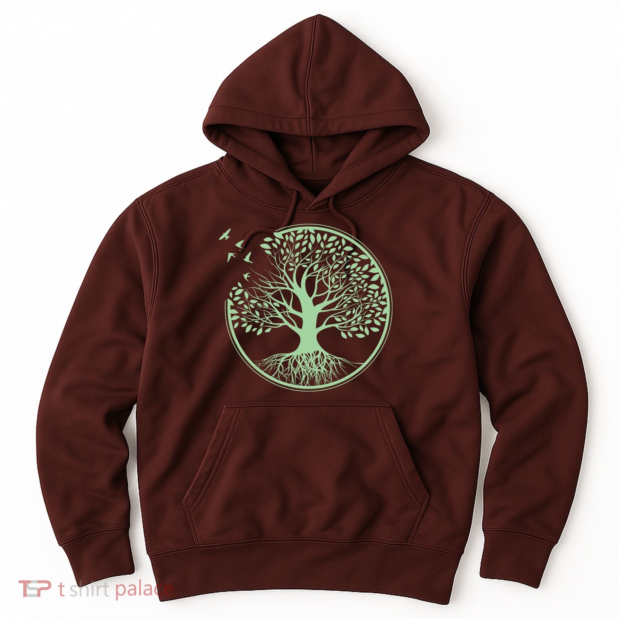 Green Tree Roots And Birds Emblem Nature Lover Hoodie