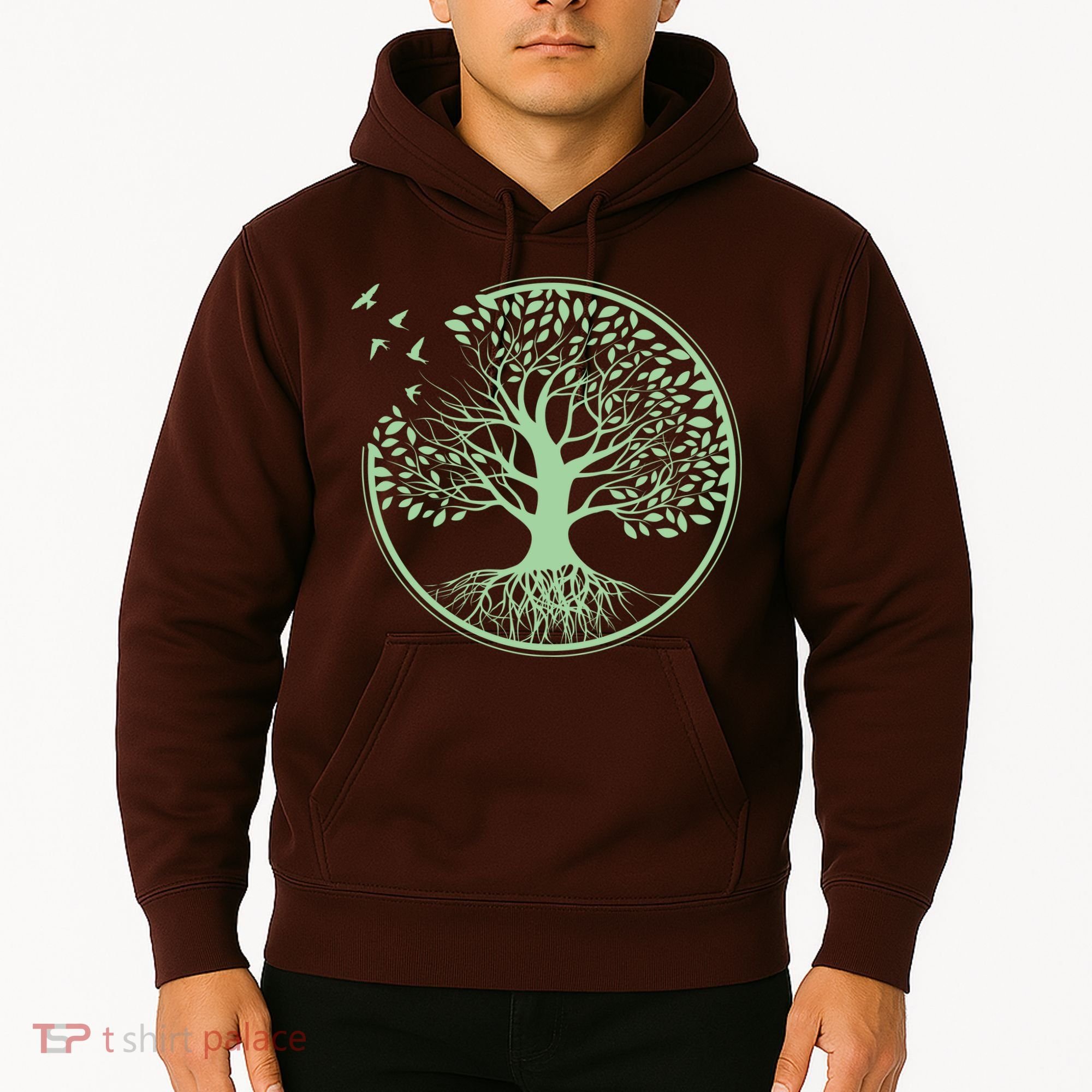 Green Tree Roots And Birds Emblem Nature Lover Hoodie