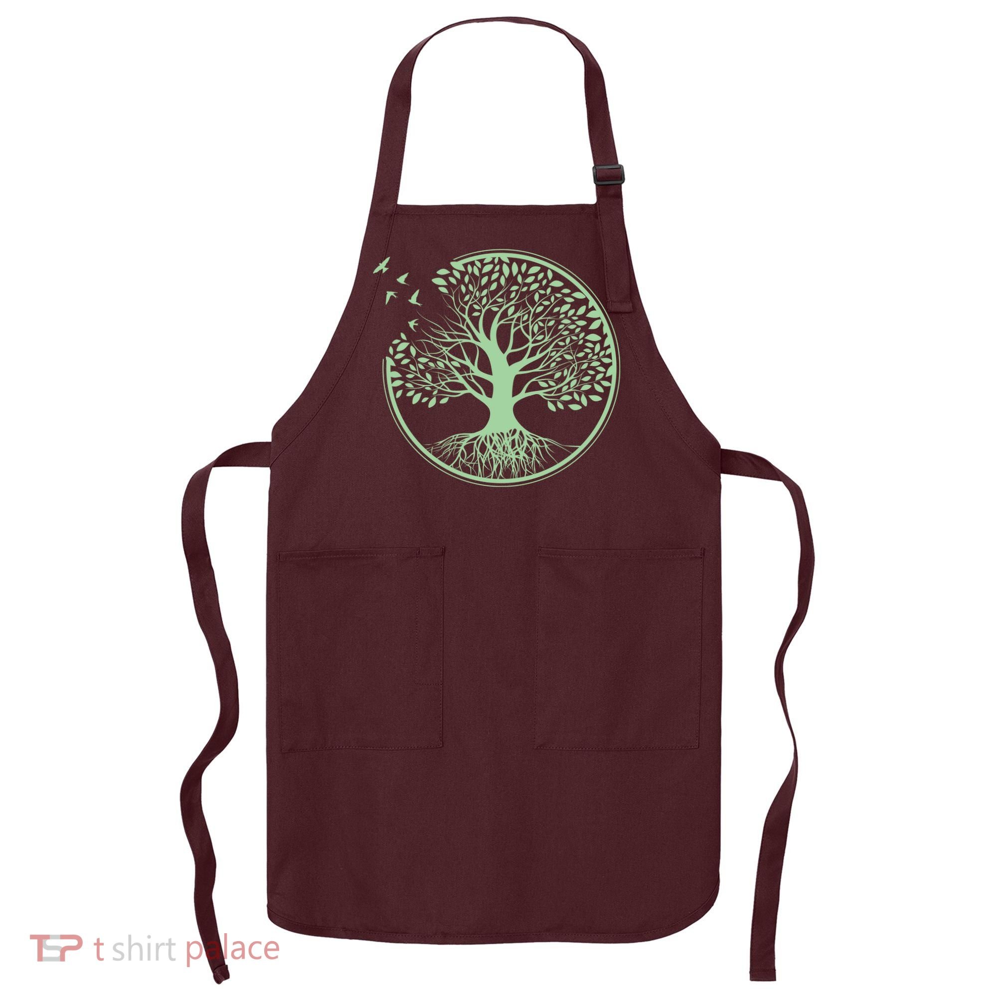 Green Tree Roots And Birds Emblem Nature Lover Apron