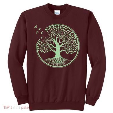 Green Tree Roots And Birds Emblem Nature Lover Sweatshirt