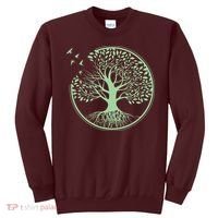 Green Tree Roots And Birds Emblem Nature Lover Sweatshirt thumb 0