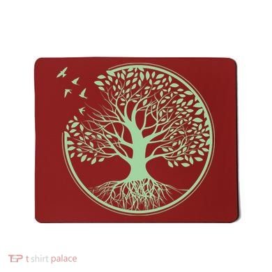 Green Tree Roots And Birds Emblem Nature Lover Mousepad