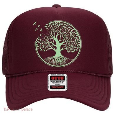 Green Tree Roots And Birds Emblem Nature Lover Hat