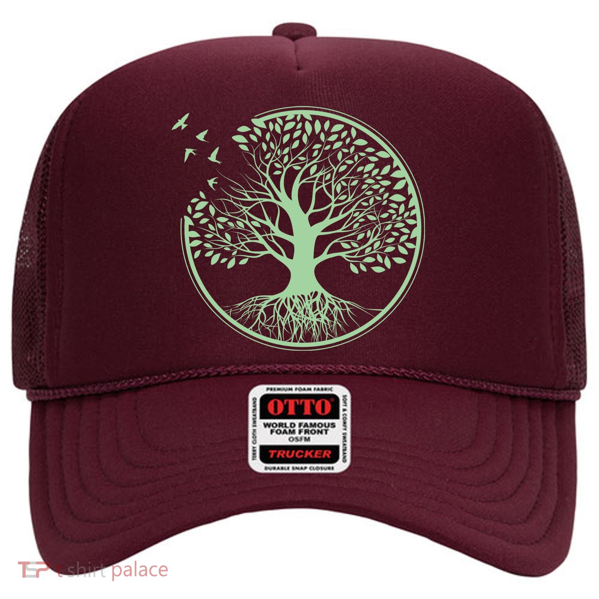Green Tree Roots And Birds Emblem Nature Lover Hat