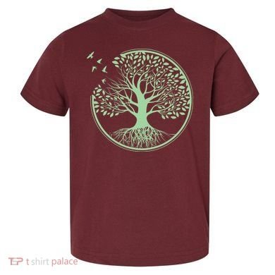 Green Tree Roots And Birds Emblem Nature Lover Toddler T-Shirt