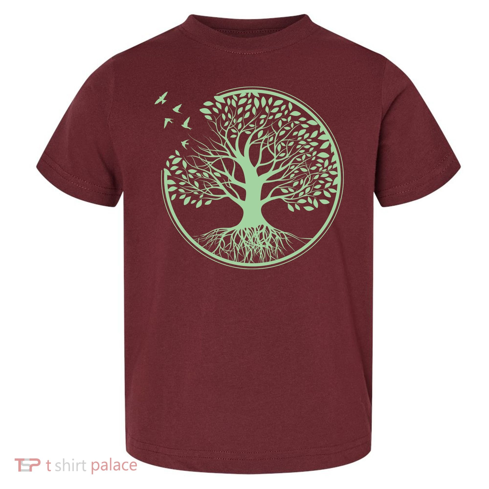 Green Tree Roots And Birds Emblem Nature Lover Toddler T-Shirt