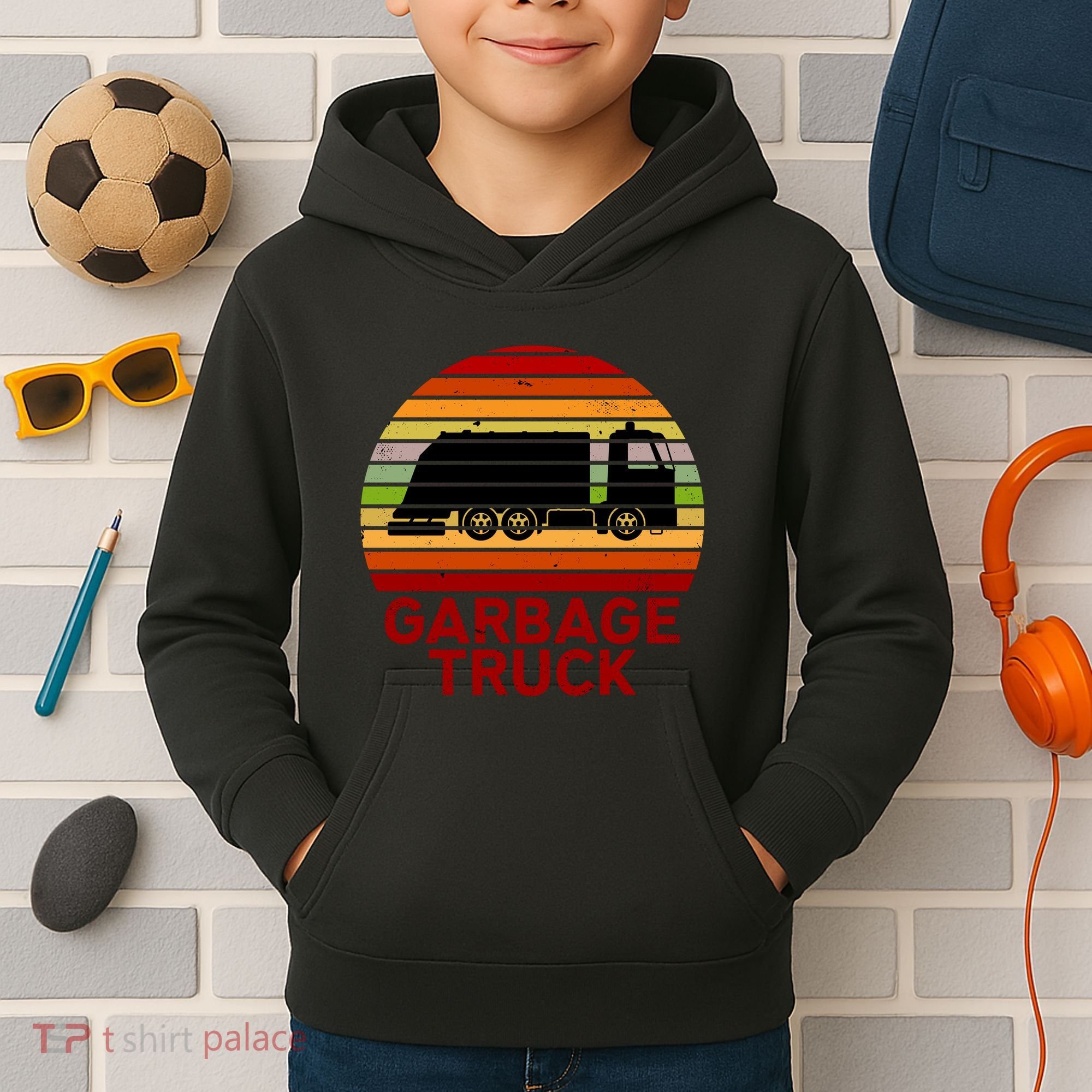Garbage Truck Retro Kids Hoodie