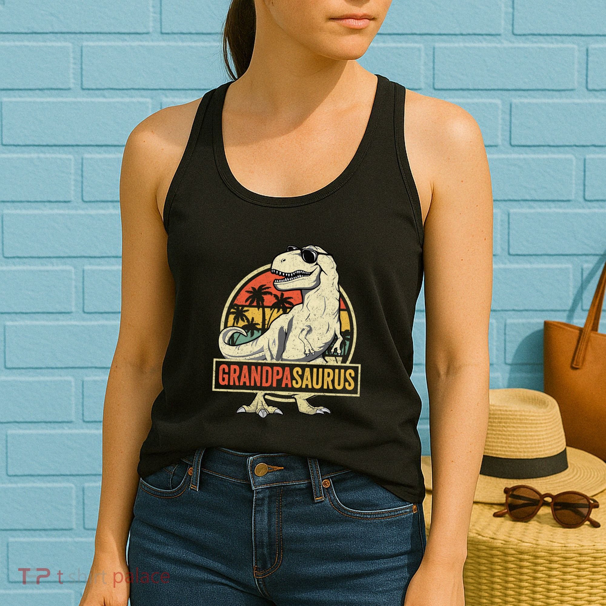 Grandpasaurus T Rex Dinosaur Grandpa Saurus Family Matching Women's Tank Top