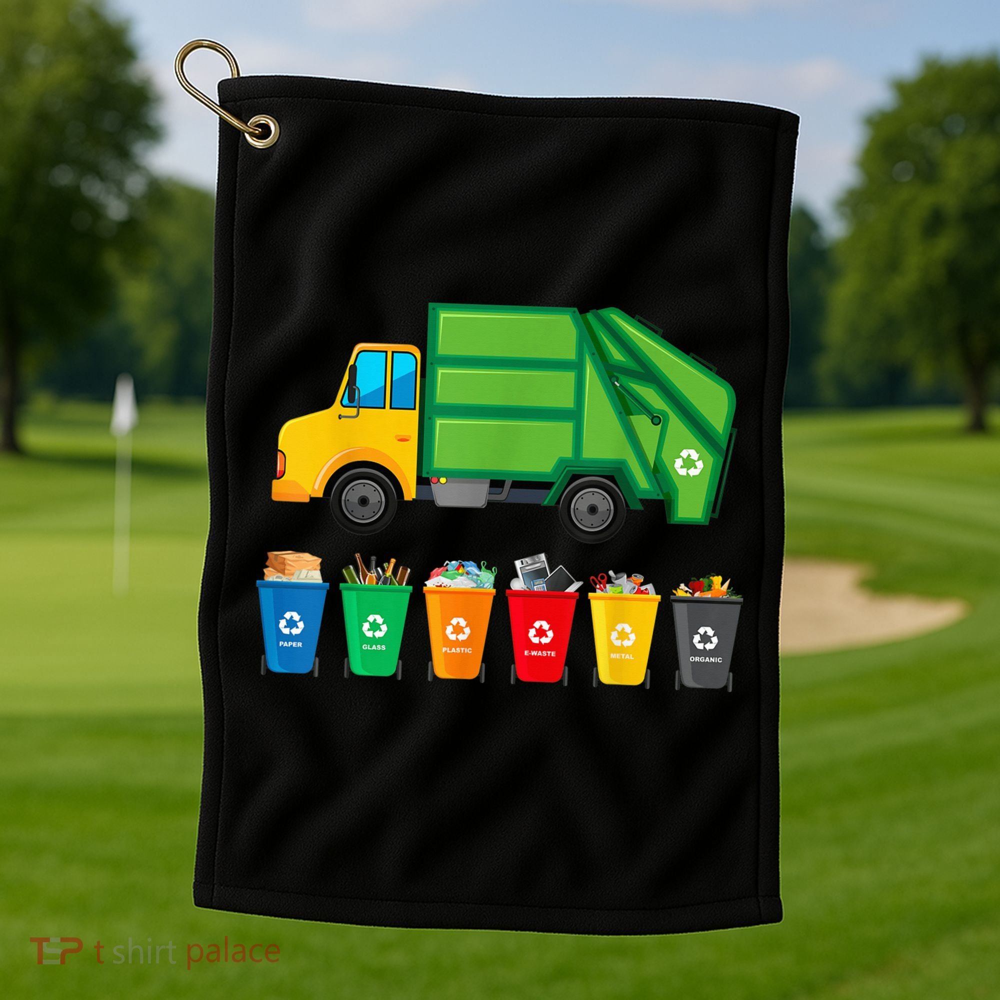 Garbage Truck Reuse Recycle Trash Collector Earth Day Golf Towel