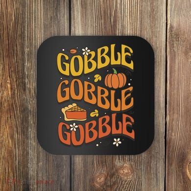 Gobble Turkey Retro Thanksgiving Fall Coaster