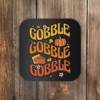 Gobble Turkey Retro Thanksgiving Fall Coaster thumb 0