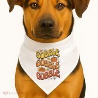 Gobble Turkey Retro Thanksgiving Fall USA-Made Doggie Bandana thumb 1