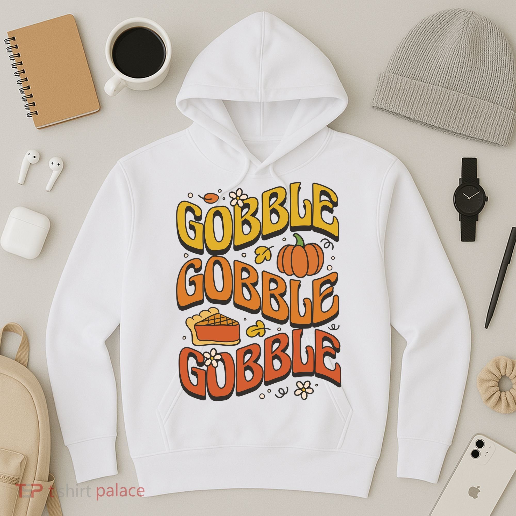 Gobble Turkey Retro Thanksgiving Fall Hoodie
