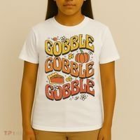 Gobble Turkey Retro Thanksgiving Fall T-Shirt thumb 4