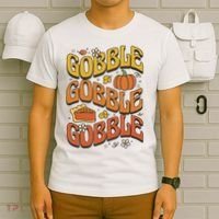 Gobble Turkey Retro Thanksgiving Fall T-Shirt thumb 6
