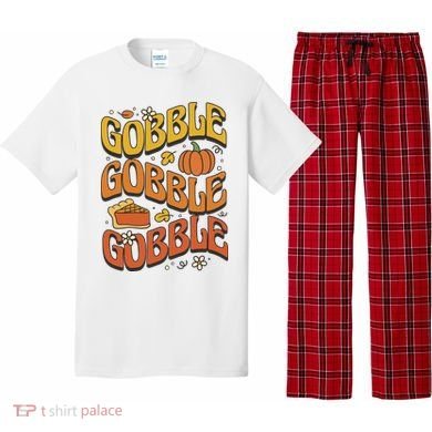 Gobble Turkey Retro Thanksgiving Fall Pajama Set