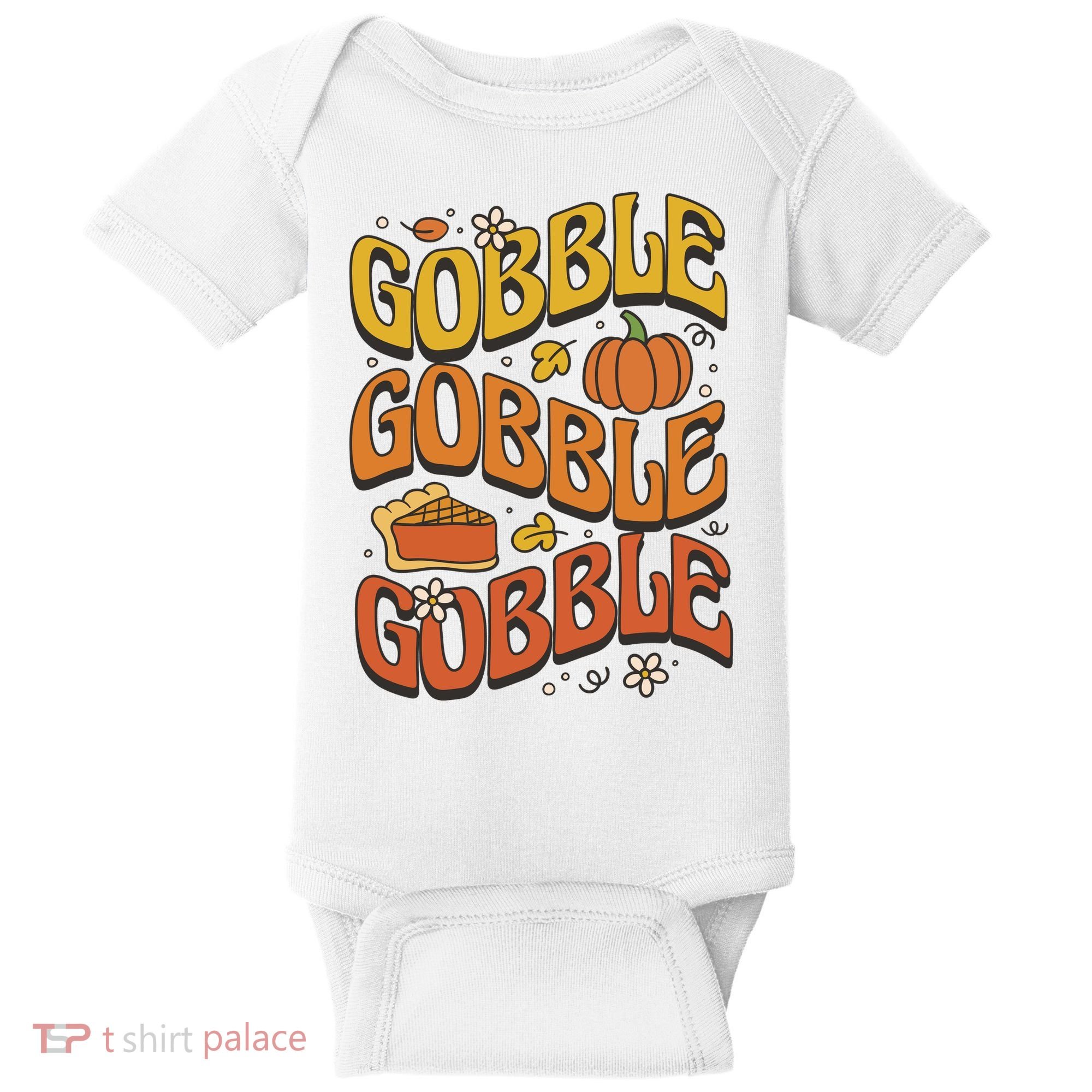 Gobble Turkey Retro Thanksgiving Fall Baby Bodysuit
