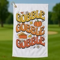 Gobble Turkey Retro Thanksgiving Fall Golf Towel thumb 1