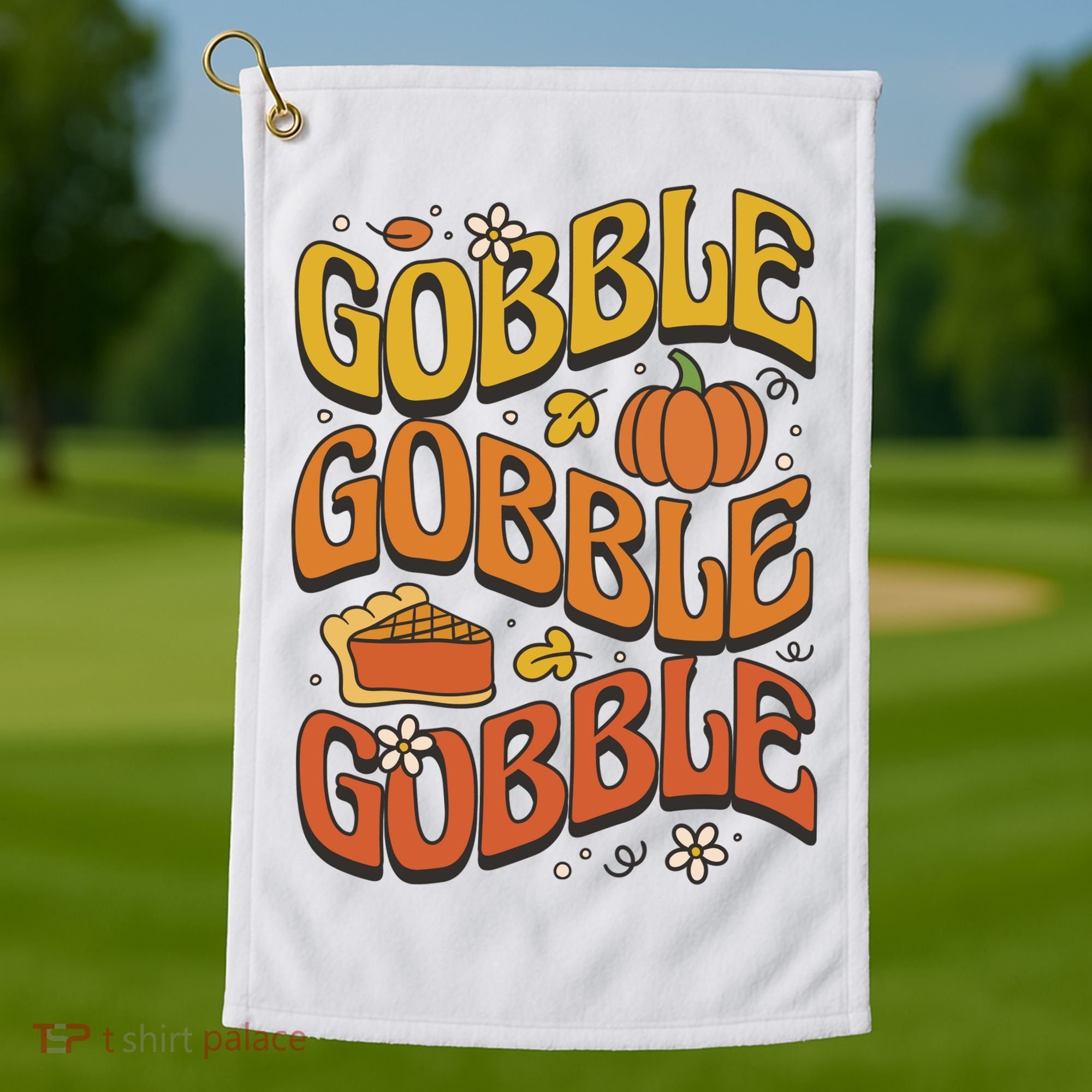 Gobble Turkey Retro Thanksgiving Fall Golf Towel