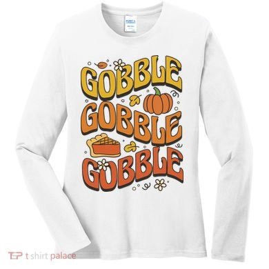 Gobble Turkey Retro Thanksgiving Fall Women's Long Sleeve Shirt