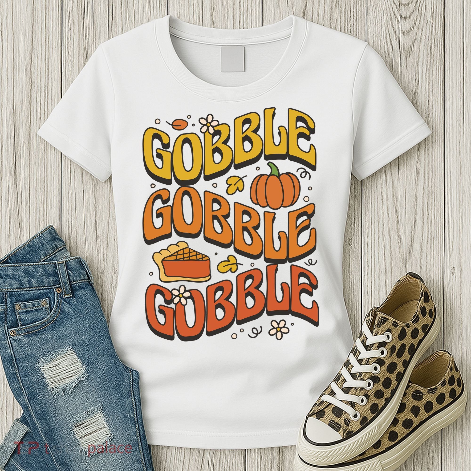 Gobble Turkey Retro Thanksgiving Fall Women's T-Shirt