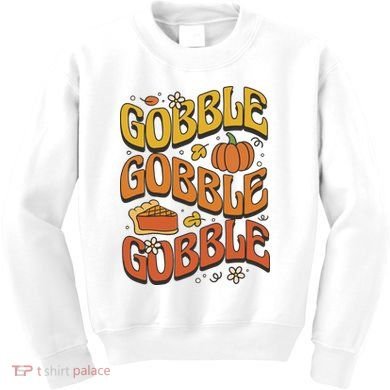 Gobble Turkey Retro Thanksgiving Fall Kids Sweatshirt
