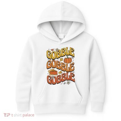 Gobble Turkey Retro Thanksgiving Fall Kids Hoodie