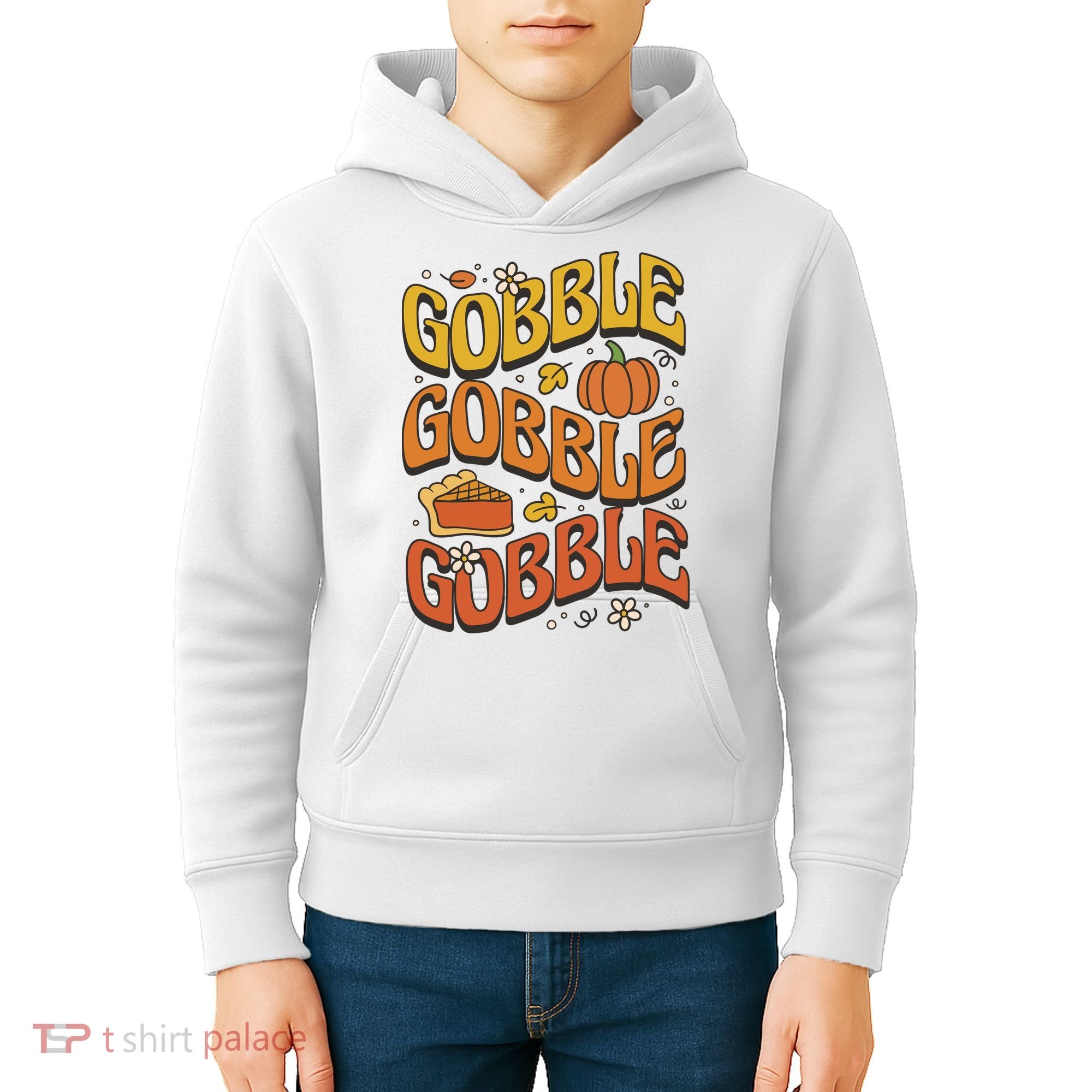 Gobble Turkey Retro Thanksgiving Fall Kids Hoodie