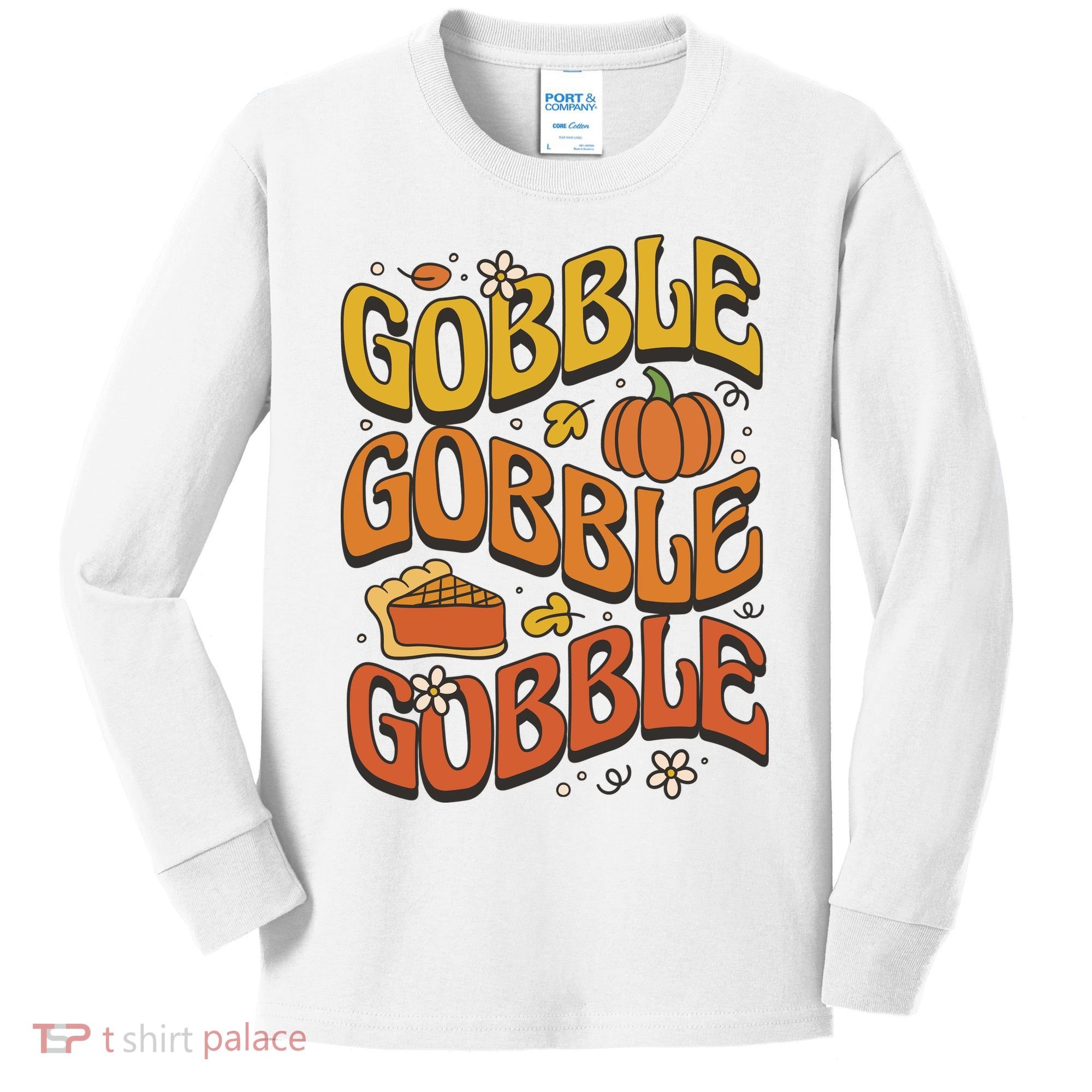 Gobble Turkey Retro Thanksgiving Fall Kids Long Sleeve Shirt