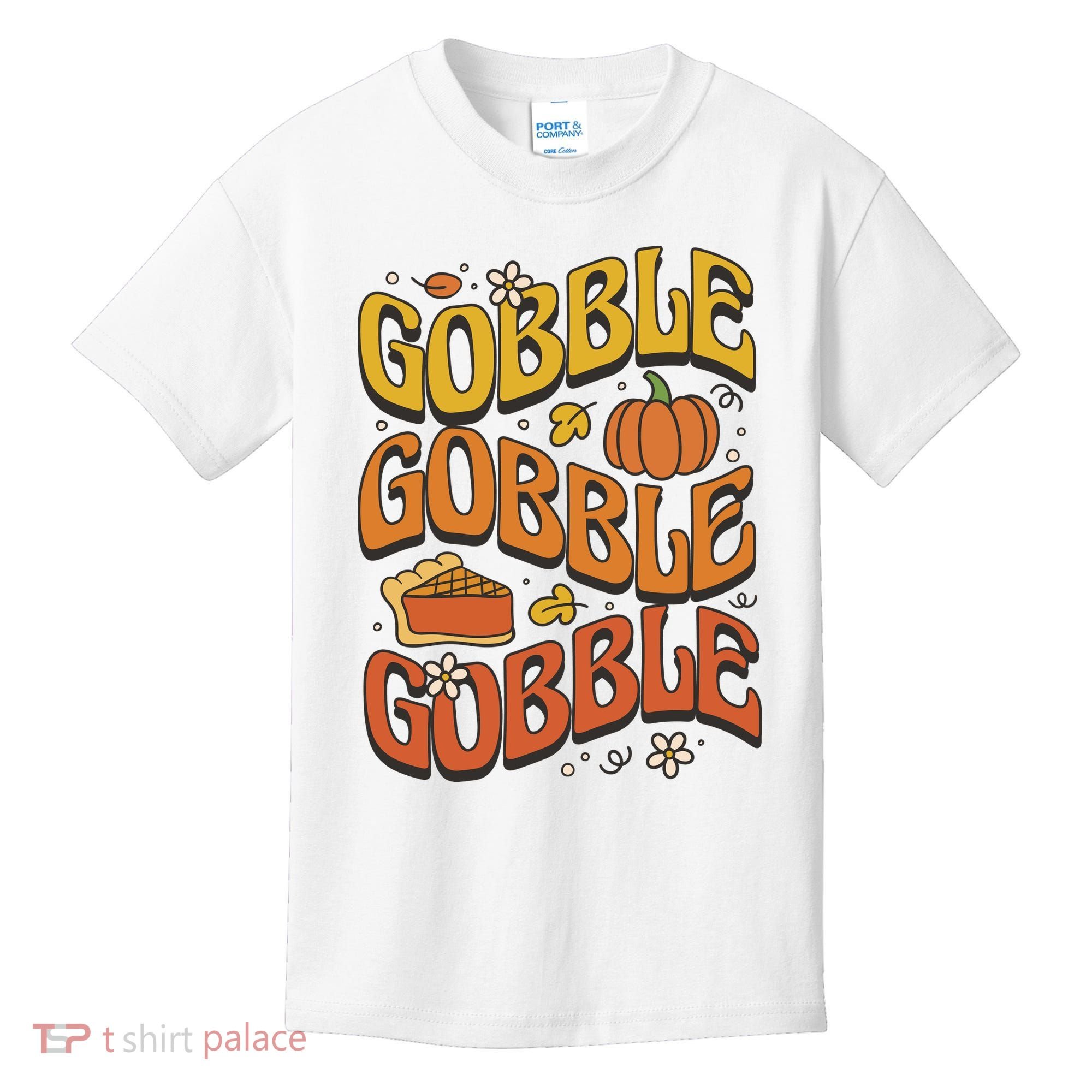 Gobble Turkey Retro Thanksgiving Fall Kids T-Shirt