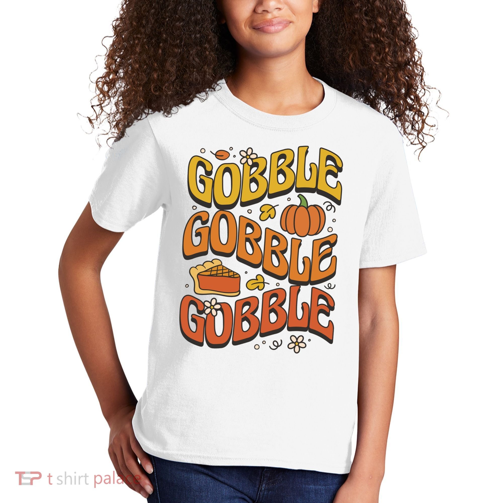 Gobble Turkey Retro Thanksgiving Fall Kids T-Shirt