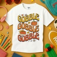 Gobble Turkey Retro Thanksgiving Fall Kids T-Shirt thumb 3