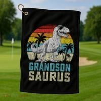 Grandsonsaurus T Rex Dinosaur Grandson Saurus Family Golf Towel thumb 1