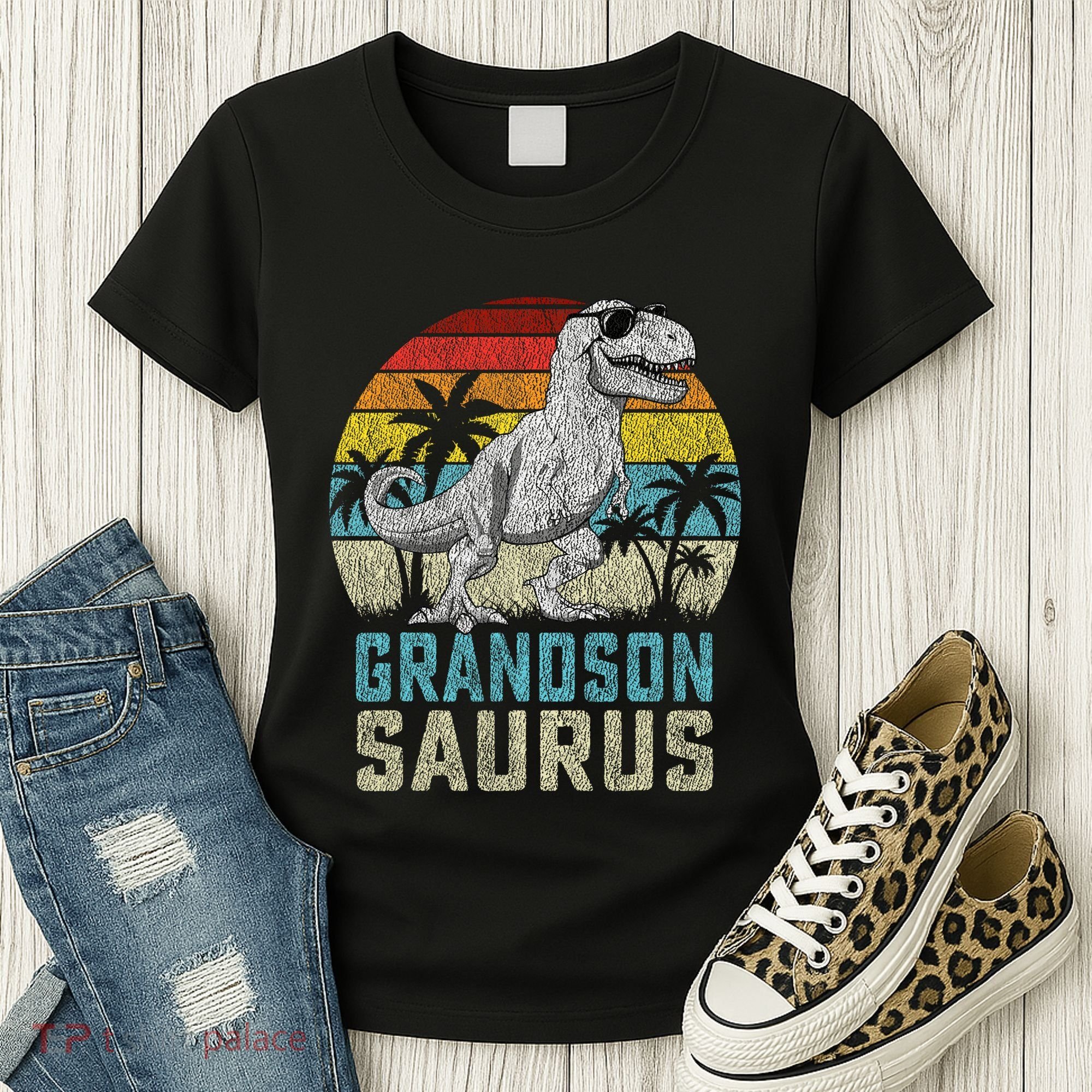 Grandsonsaurus T Rex Dinosaur Grandson Saurus Family Women's T-Shirt