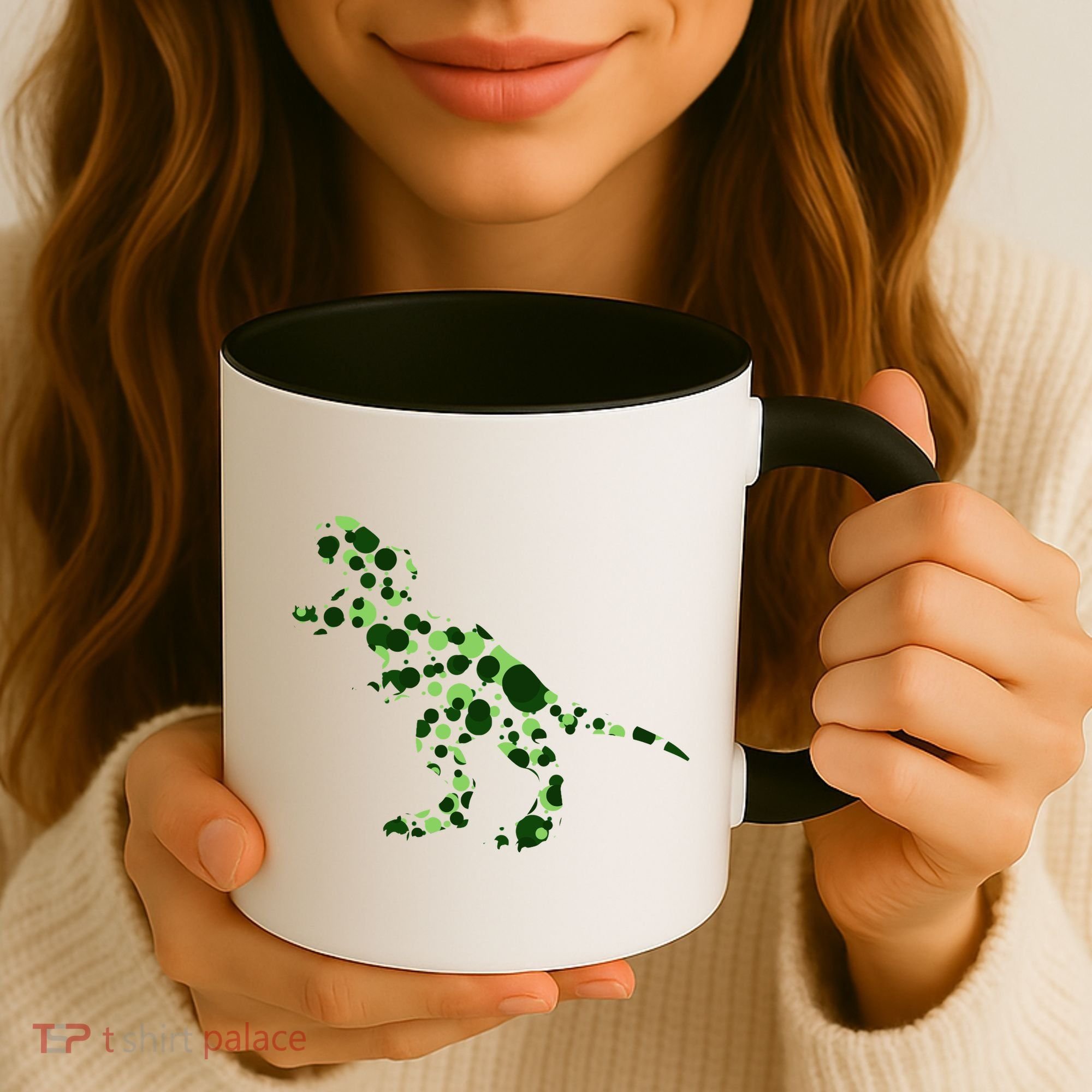 Green T Rex Polka Dot Dinosaur International Dot Day Coffee Mug