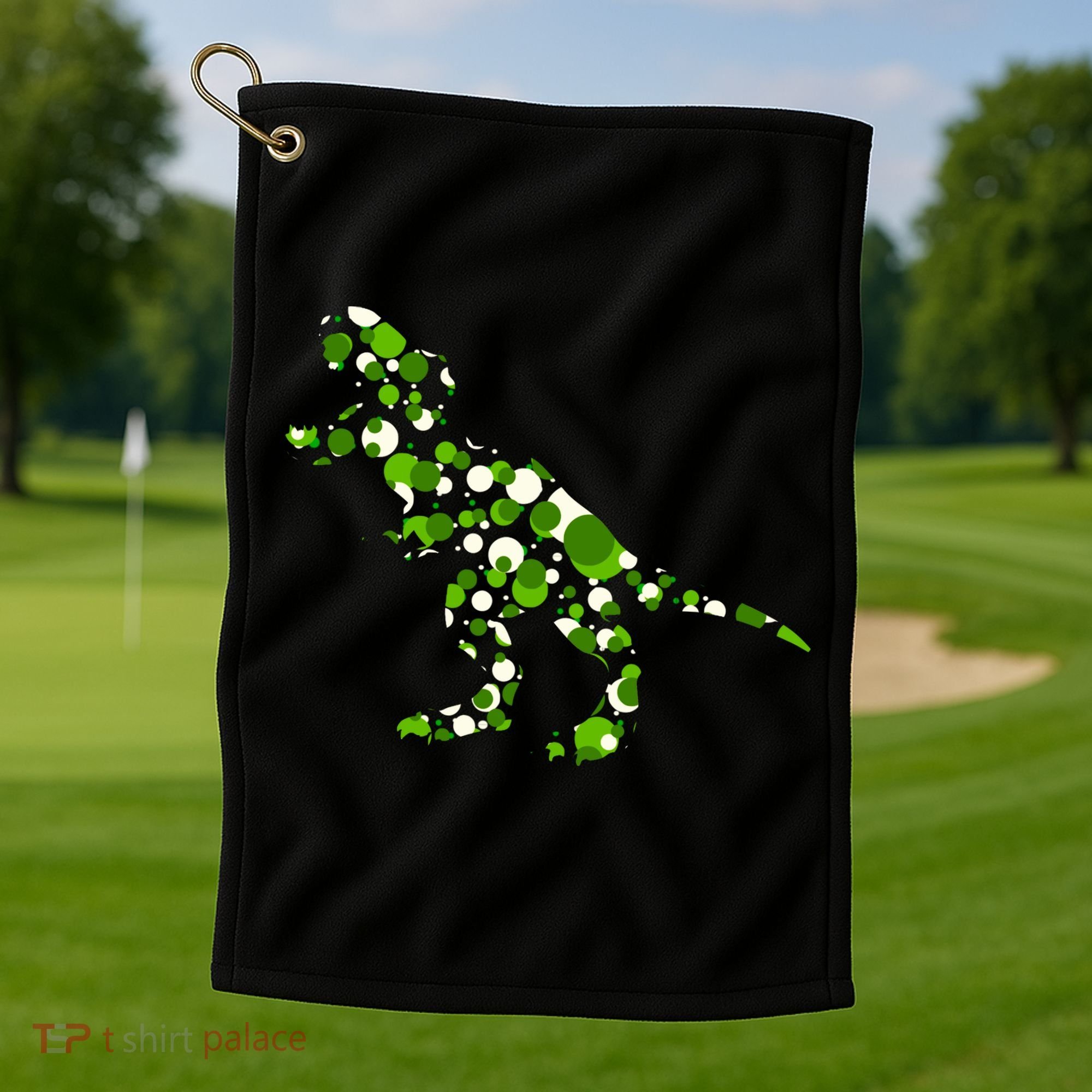 Green T Rex Polka Dot Dinosaur International Dot Day Golf Towel