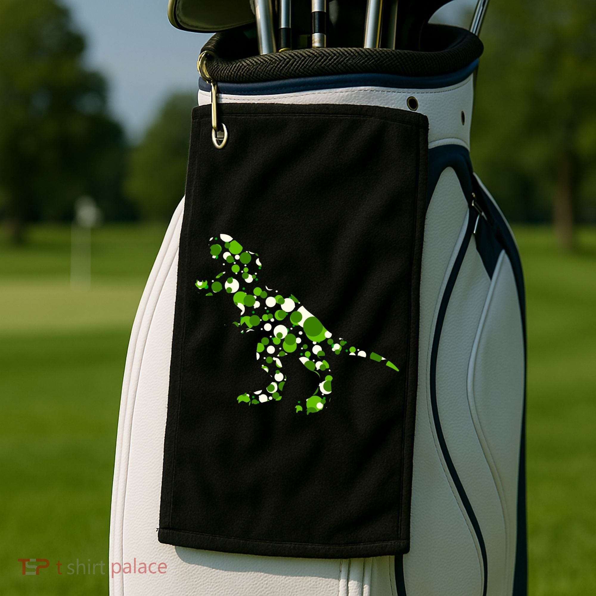 Green T Rex Polka Dot Dinosaur International Dot Day Golf Towel