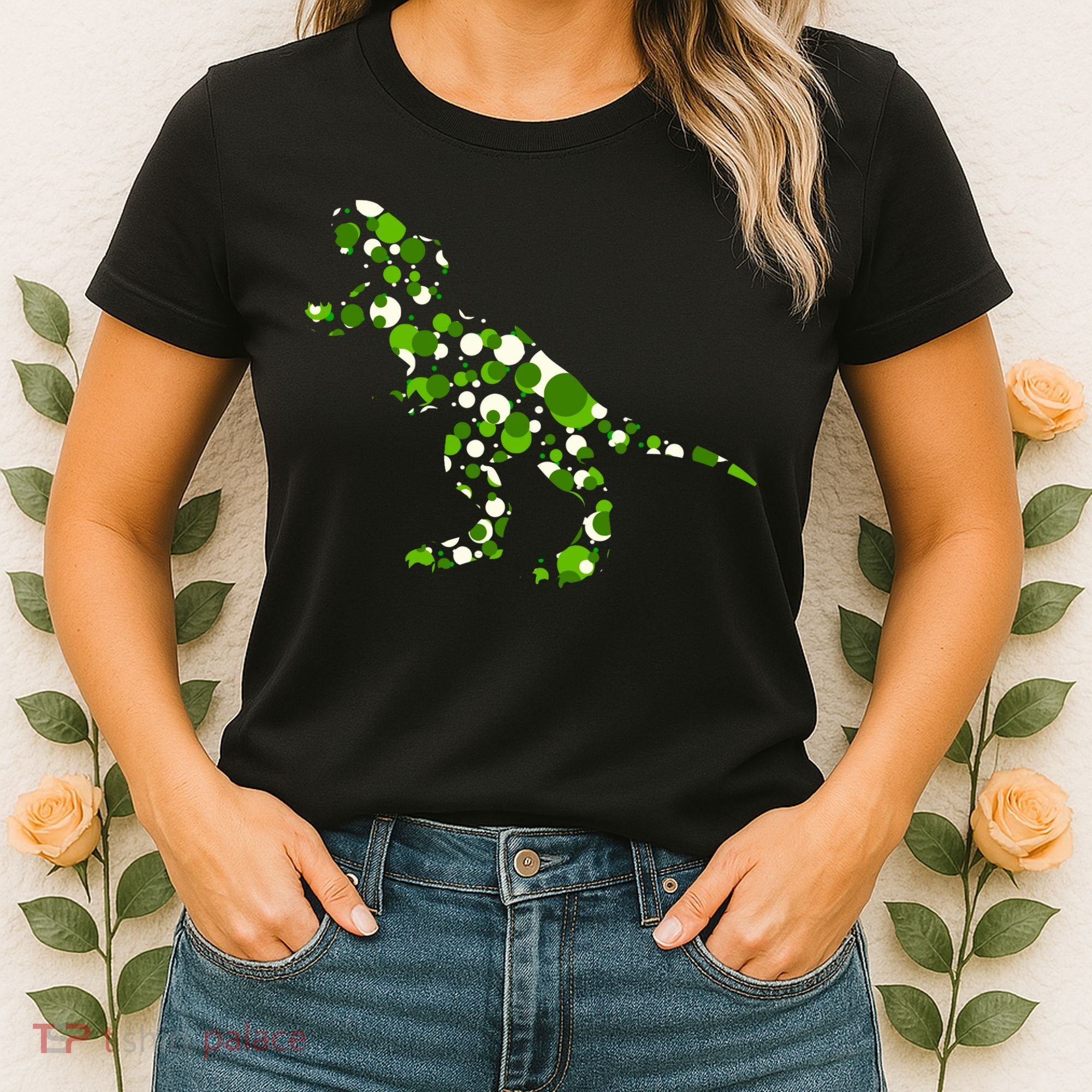 Green T Rex Polka Dot Dinosaur International Dot Day Women's T-Shirt