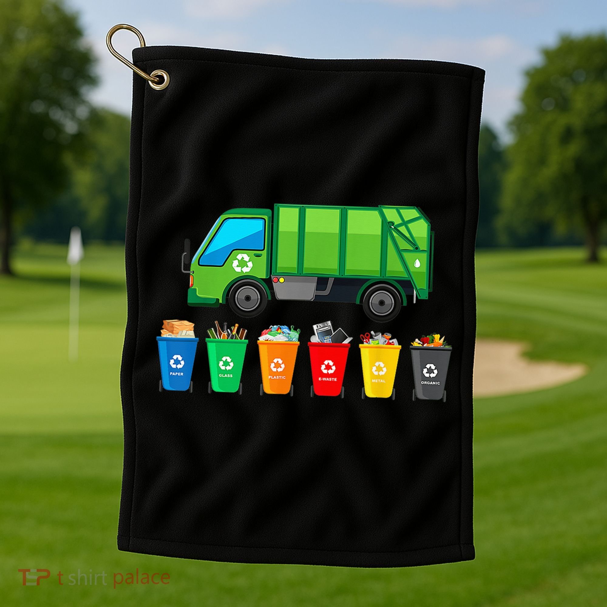 Garbage Truck Reuse Recycle Trash Collector Earth Day Golf Towel